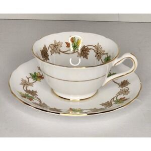 Vintage Grosvenor China England Teacup & Saucer~Fall Colors Maple Leaf Rare A690
